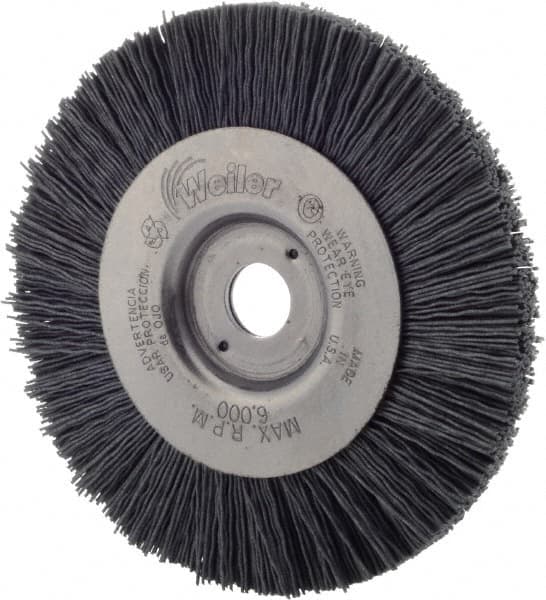 Weiler - 4" OD, 1/2" Arbor Hole, Nylon Wheel Brush - 1/2" Face Width, 7/8" Trim Length, 0.022" Filament Diam, 6,000 RPM - Strong Tooling