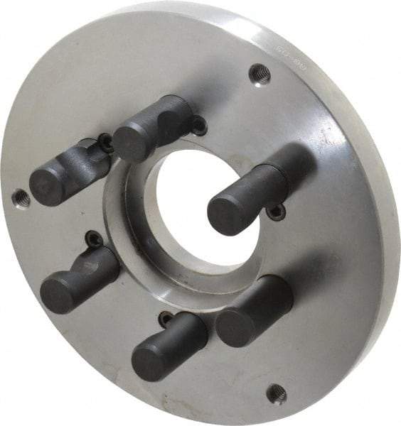 Buck Chuck Company - Adapter Back Plate for 8" Diam Self Centering Lathe Chucks - D1-5 Mount, 2.39" Through Hole Diam, 6.283mm ID, 7.87" OD, 0.794" Flange Height, Steel - Strong Tooling