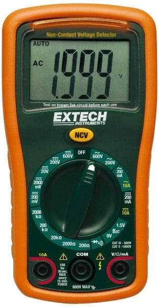 Extech - EX310, CAT III, 600 VAC/VDC, Digital Manual Ranging Multimeter - 200 mOhm, Measures Voltage, Current, Resistance - Strong Tooling