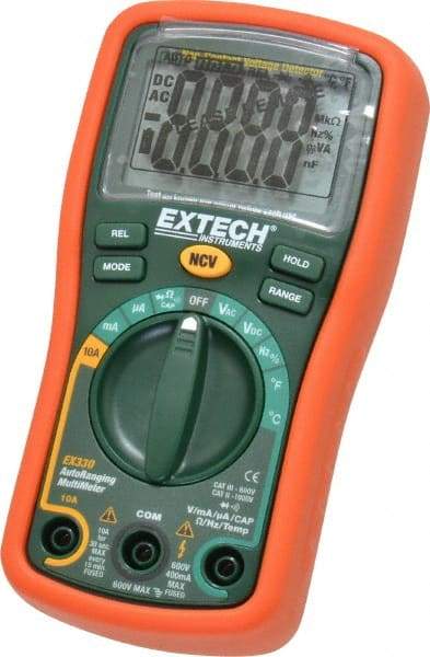 Extech - EX330, CAT III, 600 VAC/VDC, Digital Auto Ranging Multimeter - 40 mOhm, Measures Voltage, Capacitance, Current, Frequency, Resistance, Temperature - Strong Tooling