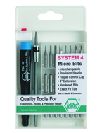 27 Piece - System 4 Micro Bit Interchangeable Set - #75991 - Includes: Handle and Slotted; Phillips; Torx®; Hex Inch Micro Bits. 105mm Bit Extension - In Compact Fold Out Box - Strong Tooling