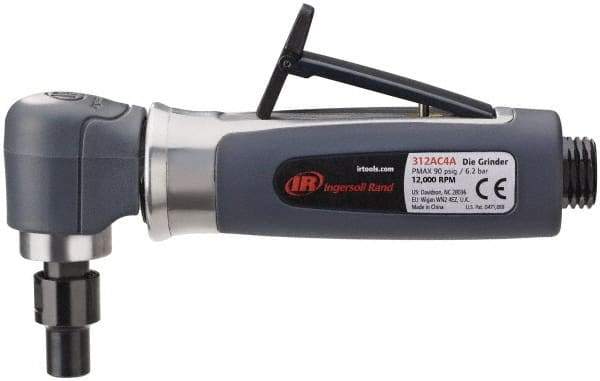 Ingersoll-Rand - 1/4" Collet, Angle Handle, Straight Air Die Grinder - 14,000 RPM, Rear Exhaust, 30 CFM, 0.33 hp, 620 kPa, 1/4 NPT - Strong Tooling