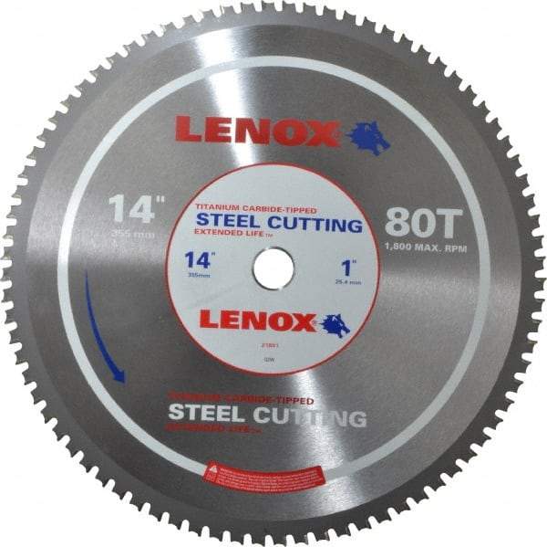 Lenox - 14" Diam, 1" Arbor Hole Diam, 80 Tooth Wet & Dry Cut Saw Blade - Titanium Carbide-Tipped, General Purpose Action, Standard Round Arbor - Strong Tooling