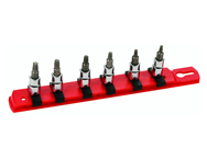 6 Piece - T10 - T30 on Rail - 1/4" Square Drive with 1/4" Replaceable Hex Bit - Torx Bit Socket Set - Strong Tooling
