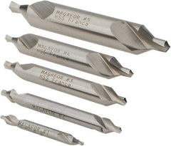 Magafor - 5 Piece, #1 to 5, 1/8 to 7/16" Body Diam, 3/64 to 3/16" Point Diam, Plain Edge, High Speed Steel Combo Drill & Countersink Set - 60° Incl Angle, 0.067 to 0.256" Point Length, 1/8 to 2-3/4" OAL, Double End, 115 Series Compatibility - Strong Tooling