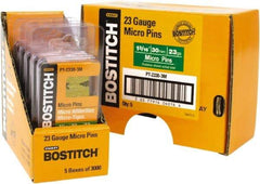 Stanley Bostitch - 23 Gauge 0.0281" Shank Diam 1-3/16" Long Pin Nails for Power Nailers - Steel, Bright Finish, Smooth Shank, Straight Stick Adhesive Collation, Round Head, Diamond Point - Strong Tooling