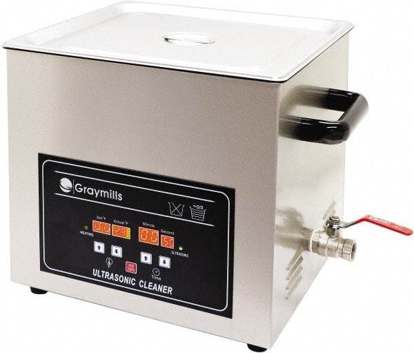 Graymills - Bench Top Water-Based Ultrasonic Cleaner - 0.8 Gal Max Operating Capacity, 304 Stainless Steel Tank, 234.95mm High x 10-1/2" Long x 6-1/2" Wide, 120 Input Volts - Strong Tooling