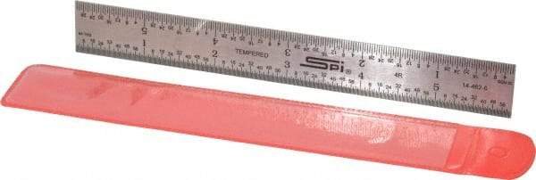 SPI - 6" Long, 1/64, 1/32, 1/16, 1/8" Graduation, Rigid Steel Rule - 4R Graduation Style, 3/4" Wide, Silver - Strong Tooling