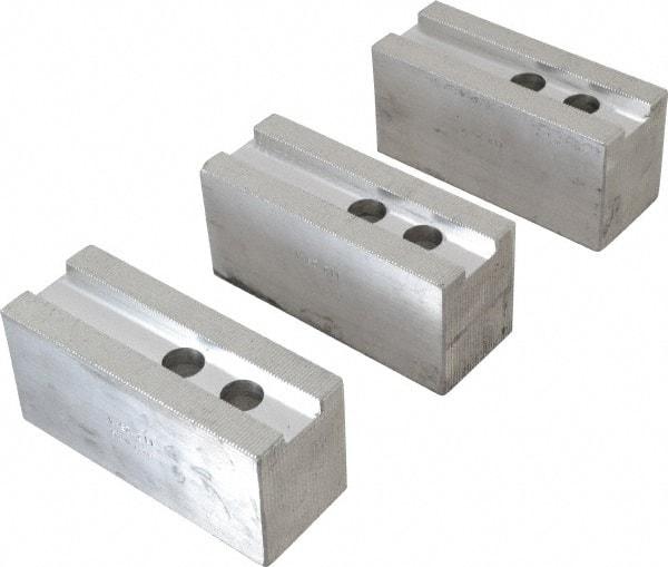 H & R Manufacturing - 1.5mm x 60° Serrated Attachment, Square Soft Lathe Chuck Jaw - 3 Jaws, Aluminum, 1.181" Btw Mount Hole Ctrs, 5-1/4" Long x 2" Wide x 2-1/2" High, 0.827" Groove, 16mm Fastener - Strong Tooling