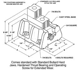 H & R Manufacturing - 12" Max Chuck Diam Compatibility, Cast Steel (Base) Bullard Hard Lathe Master Jaws - 10" Wide x 12" Long x 8-5/8" High - Strong Tooling