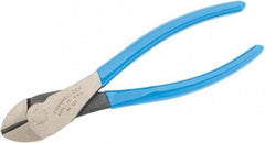 Channellock - 7" OAL, Diagonal Cutter - 25/32" Jaw Length x 1-3/16" Jaw Width, Round Head, Plastic Dipped Handle - Strong Tooling