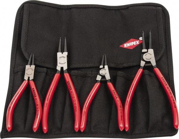 Knipex - 4 Piece, 5/16 to 2-1/2" Bore, 1/8 to 2-1/2" Shaft, Internal/External Retaining Ring Pliers Set - 0.035 to 0.07" Tip Diam Range - Strong Tooling