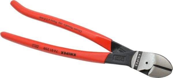 Knipex - 10" OAL, 9/64" Capacity, Diagonal Cutter - 1-1/8" Jaw Length x 1-1/8" Jaw Width, Oval Head, Plastic Coated Handle - Strong Tooling