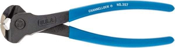 Channellock - 7-1/2" OAL, End Cutting Pliers - #00-1/4 Capacity, 0.35" Jaw Length x 1.18" Jaw Width, Plastic Dipped Handle - Strong Tooling