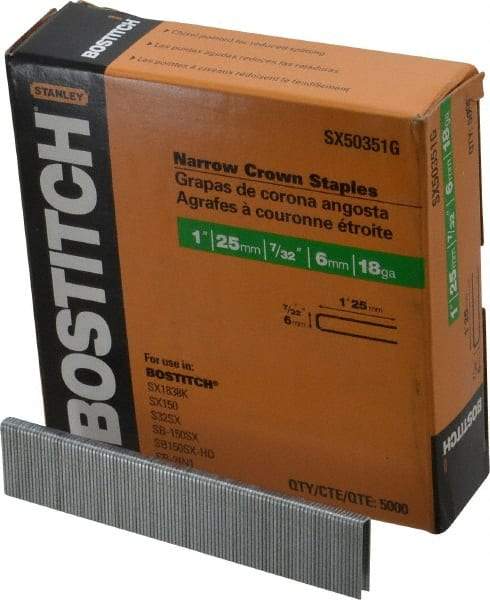 Stanley Bostitch - 1" Long x 7/32" Wide, 18 Gauge Crowned Construction Staple - Steel, Galvanized Finish - Strong Tooling