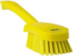 Vikan - 1.3" Bristle Length, Polyester Scrub Brush - 4-1/4" Long x 2-3/4" Wide Head, 10" OAL, Yellow, Polypropylene Block - Strong Tooling