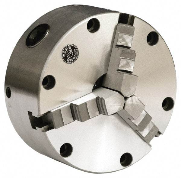 Gibraltar - 3 Jaws, 5" Diam, Self Centering Manual Lathe Chuck - Front Mount, Reversible, 3,000 Max RPM, 1.1811" Through Hole Diam, Cast Iron - Strong Tooling