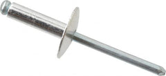 RivetKing - Size 68 Large Flange Dome Head Aluminum Open End Blind Rivet - Steel Mandrel, 0.376" to 1/2" Grip, 5/8" Head Diam, 0.192" to 0.196" Hole Diam, 0.7" Length Under Head, 3/16" Body Diam - Strong Tooling