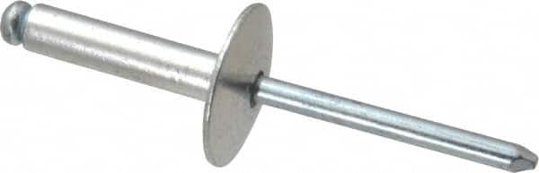 RivetKing - Size 610 Large Flange Dome Head Aluminum Open End Blind Rivet - Steel Mandrel, 0.501" to 5/8" Grip, 5/8" Head Diam, 0.192" to 0.196" Hole Diam, 0.825" Length Under Head, 3/16" Body Diam - Strong Tooling