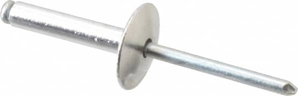 RivetKing - Size 612 Large Flange Dome Head Aluminum Open End Blind Rivet - Steel Mandrel, 0.626" to 3/4" Grip, 5/8" Head Diam, 0.192" to 0.196" Hole Diam, 0.95" Length Under Head, 3/16" Body Diam - Strong Tooling