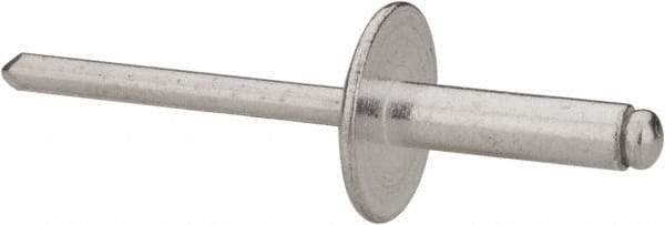 RivetKing - Size 68 Large Flange Dome Head Aluminum Open End Blind Rivet - Aluminum Mandrel, 0.376" to 1/2" Grip, 5/8" Head Diam, 0.192" to 0.196" Hole Diam, 0.7" Length Under Head, 3/16" Body Diam - Strong Tooling