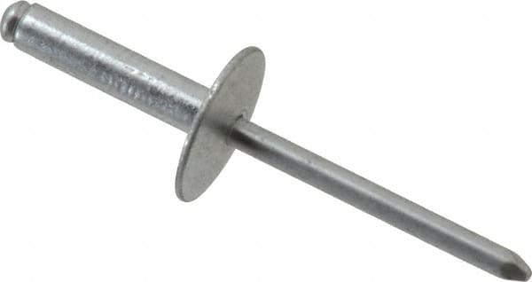 RivetKing - Size 610 Large Flange Dome Head Aluminum Open End Blind Rivet - Aluminum Mandrel, 0.501" to 5/8" Grip, 5/8" Head Diam, 0.192" to 0.196" Hole Diam, 0.825" Length Under Head, 3/16" Body Diam - Strong Tooling