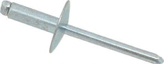 RivetKing - Size 66 Large Flange Dome Head Steel Open End Blind Rivet - Steel Mandrel, 0.251" to 3/8" Grip, 5/8" Head Diam, 0.192" to 0.196" Hole Diam, 0.575" Length Under Head, 3/16" Body Diam - Strong Tooling