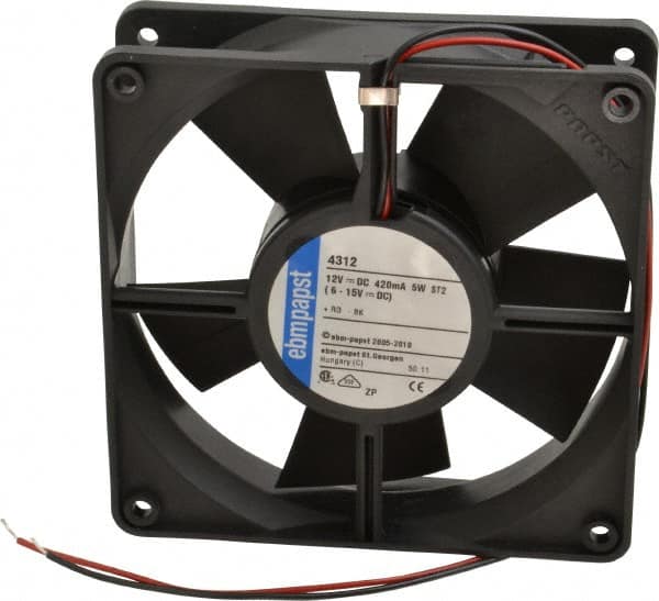 EBM Papst - 12 Volts, DC, 100 CFM, Square Tube Axial Fan - 0.42 Amp Rating, 119mm High x 119mm Wide x 1.26" Deep - Strong Tooling