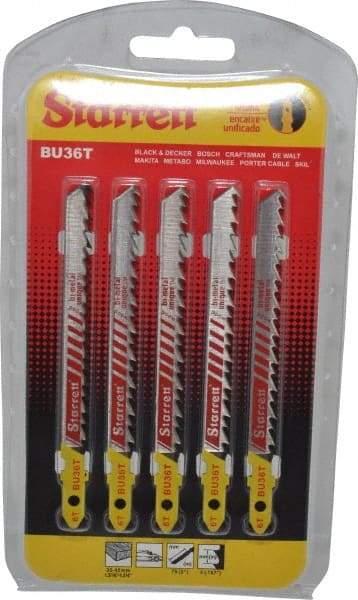 Starrett - 4" Long, 6 Teeth per Inch, Bi-Metal Jig Saw Blade - Toothed Edge, 5/16" Wide x 0.05" Thick, U-Shank, Ground Taper Tooth Set - Strong Tooling