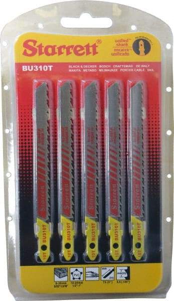 Starrett - 4" Long, 10 Teeth per Inch, Bi-Metal Jig Saw Blade - Toothed Edge, 5/16" Wide x 0.05" Thick, U-Shank, Ground Taper Tooth Set - Strong Tooling