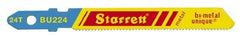 Starrett - 3" Long, 24 Teeth per Inch, Bi-Metal Jig Saw Blade - Toothed Edge, 5/16" Wide x 0.04" Thick, U-Shank, Wavy Tooth Set - Strong Tooling