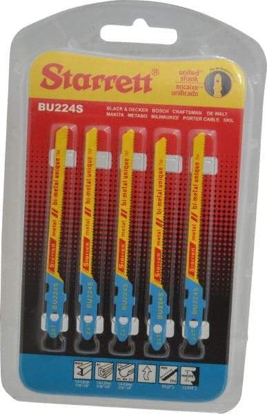 Starrett - 3" Long, 24 Teeth per Inch, Bi-Metal Jig Saw Blade - Toothed Edge, 3/16" Wide x 0.04" Thick, U-Shank, Wavy Tooth Set - Strong Tooling