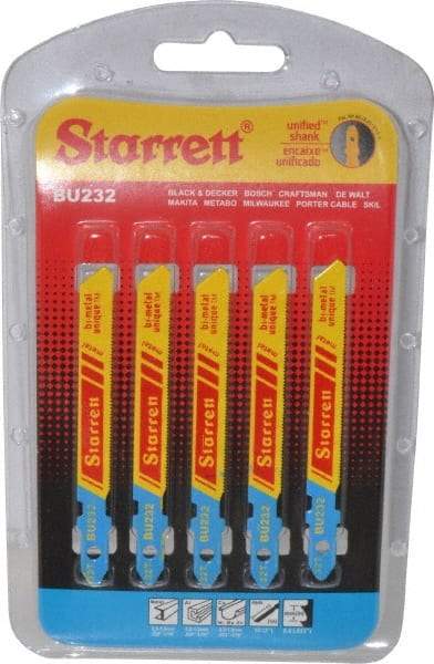 Starrett - 3" Long, 32 Teeth per Inch, Bi-Metal Jig Saw Blade - Toothed Edge, 5/16" Wide x 0.04" Thick, U-Shank, Wavy Tooth Set - Strong Tooling