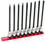 9 Piece - T8; T9; T10; T15; T20; T25; T27; T30; T40 - 6" OAL - 3/8" Drive Torx Bit Socket Set - Strong Tooling