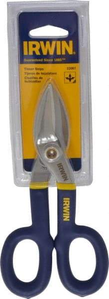 Irwin - 1-1/2" Length of Cut, Straight Pattern Tinner's Snip - 7" OAL, Vinyl Handle, 24 AWG Steel Capacity - Strong Tooling