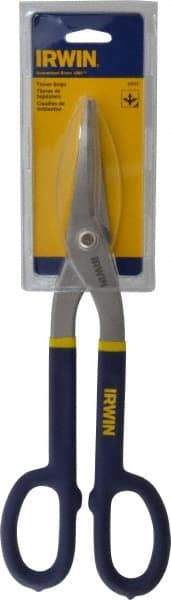 Irwin - 2-3/4" Length of Cut, Straight Pattern Tinner's Snip - 12-3/4" OAL, Vinyl Handle, 22 AWG Steel Capacity - Strong Tooling