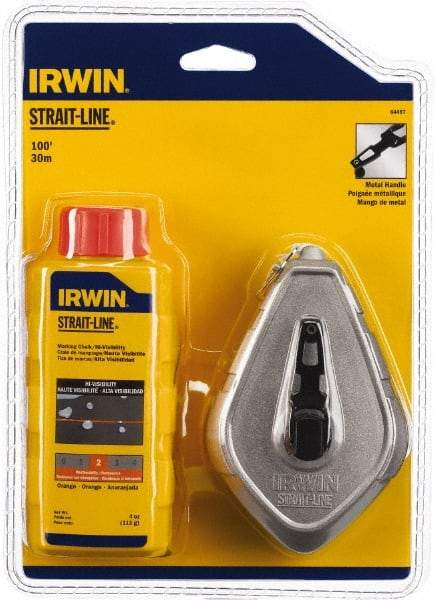 Irwin - 100' Long Reel & Chalk Set - Orange, Includes (1) 4 oz High Visibility Orange Chalk (1:1) & (1) Aluminum Reel - Strong Tooling