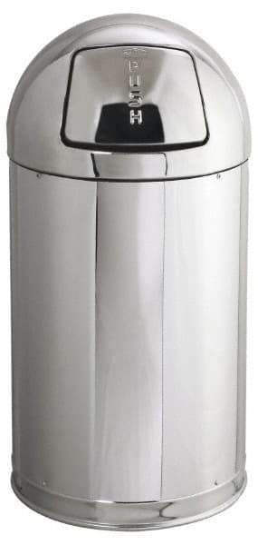 Rubbermaid - 12 Gal Round Trash Can - 30 Inch High, 15 Inch Diameter, Chrome, Steel, Dome Top Style, Includes Lid - Strong Tooling