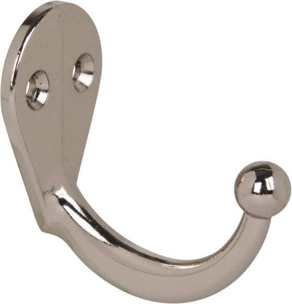 National Mfg. - 1" Wide x 1-3/4" High x 0.13" Thick, Single Prong Robe Hook - 1-3/4" Projection, Nickel Plated - Strong Tooling