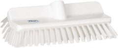 Vikan - 1-1/2" Bristle Length, Polyester Cleaning & Finishing Brush - 9-5/8" Long x 5" Wide Head, 10" OAL, European Threaded Handle, White, Polypropylene Block - Strong Tooling