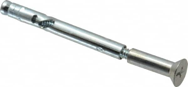 Powers Fasteners - 1/4" Diam, 1/4" Drill, 3" OAL, Sleeve Concrete Anchor - 1018 Steel, Flat Head, Combination Slotted/Phillips Drive - Strong Tooling