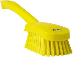 Vikan - 1.3" Bristle Length, Polyester Scrub Brush - 4-1/4" Long x 2-3/4" Wide Head, 10" OAL, Yellow, Polypropylene Block - Strong Tooling