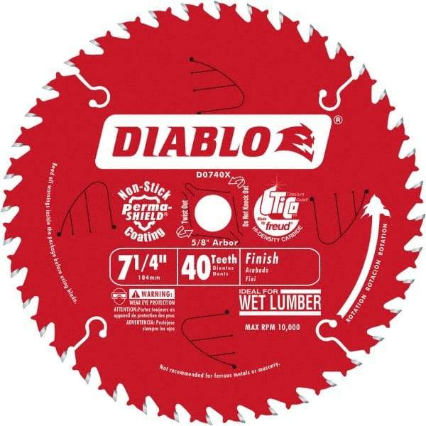 Freud - 7-1/4" Diam, 5/8" Arbor Hole Diam, 40 Tooth Wet & Dry Cut Saw Blade - Carbide-Tipped, Standard Round Arbor - Strong Tooling