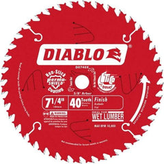 Freud - 7-1/4" Diam, 5/8" Arbor Hole Diam, 40 Tooth Wet & Dry Cut Saw Blade - Carbide-Tipped, Standard Round Arbor - Strong Tooling