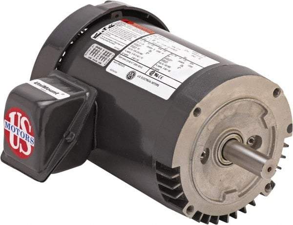 US Motors - 5 hp, TEFC Enclosure, No Thermal Protection, 3,510 RPM, 208-230/460 Volt, 60 Hz, Three Phase Energy Efficient Motor - Size 184 Frame, C-Face Mount, 1 Speed, Double Shielded Ball Bearings, 13.7-12.3/6.1 Full Load Amps, F Class Insulation - Strong Tooling