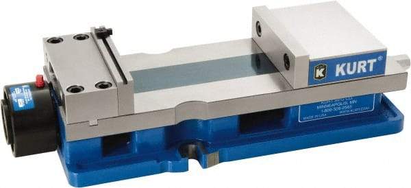 Kurt - 6" Jaw Width, 9" Jaw Opening Capacity, Horizontal Stationary Machine Vise - Hydraulic Operation, 1 Station, 20.568" Long x 4.86" High x 1-47/64" Deep, 1.735" Jaw Height, 12,600 Lb Max Clamp Force, Ductile Iron - Strong Tooling