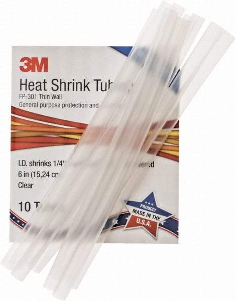 3M - 6" Long, 2:1, Polyolefin Heat Shrink Electrical Tubing - Clear - Strong Tooling