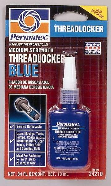 Permatex - 10 mL Bottle, Blue, Medium Strength Liquid Threadlocker - Series 242, 24 hr Full Cure Time, Hand Tool Removal - Strong Tooling