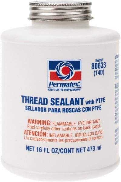 Permatex - 16 oz Brush Top Can White Thread Sealant - PTFE Based, 300°F Max Working Temp, For Use with Fittings - Strong Tooling