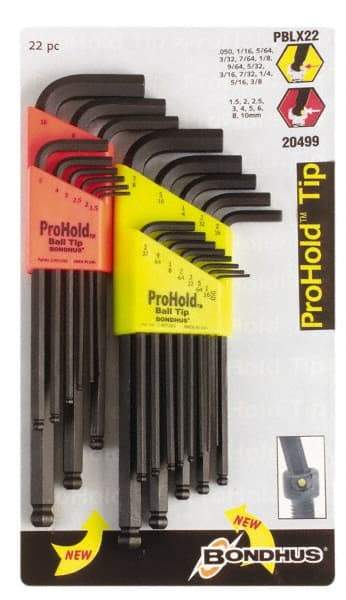 Bondhus - 22 Piece L-Key Handle Combo Hex Key Set - Hex Range 1/2 to 3/8" - Strong Tooling